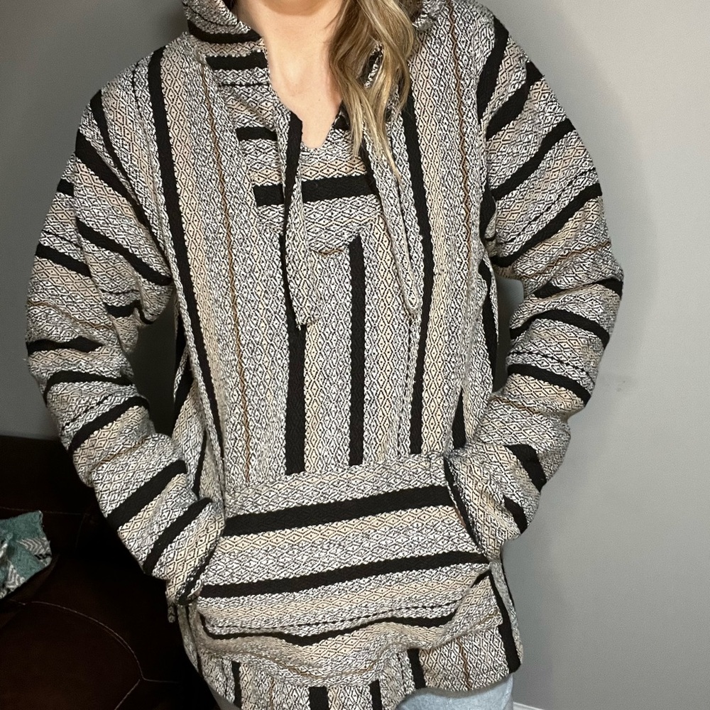 Striped Women's Hoodie - Black and Cream (Drug Rug)